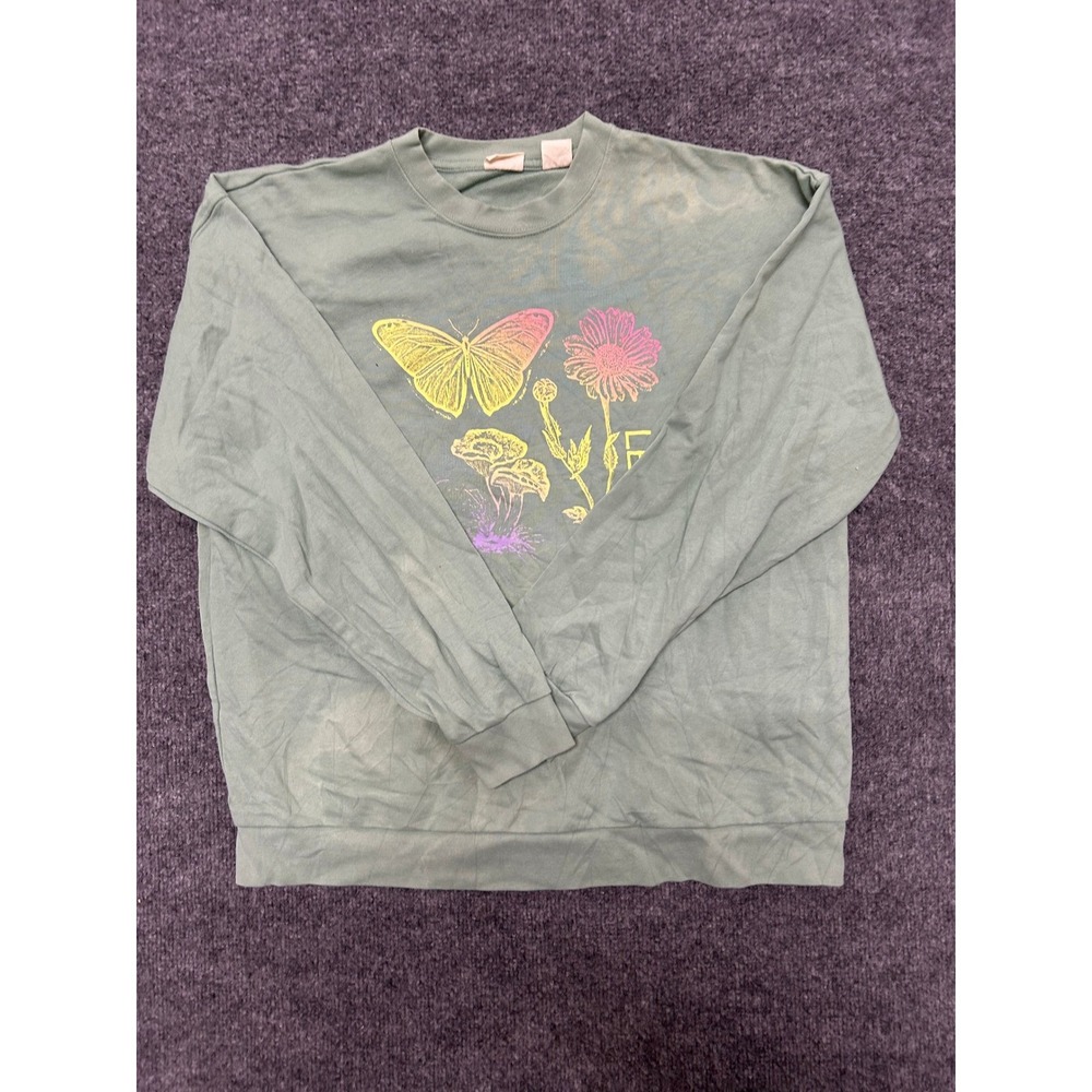 Levi's Sweatshirt Womens Size M Green Butterfly Floral Graphic Crewneck Pullover